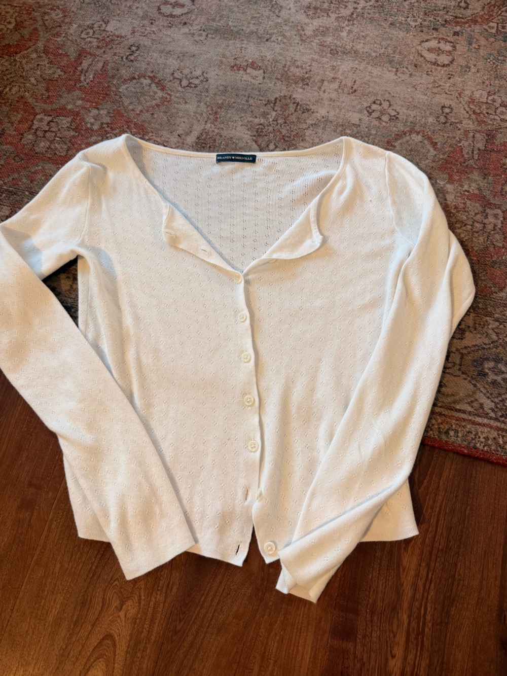 Brandy Melville White Pointelle Button-Front Cardigan
